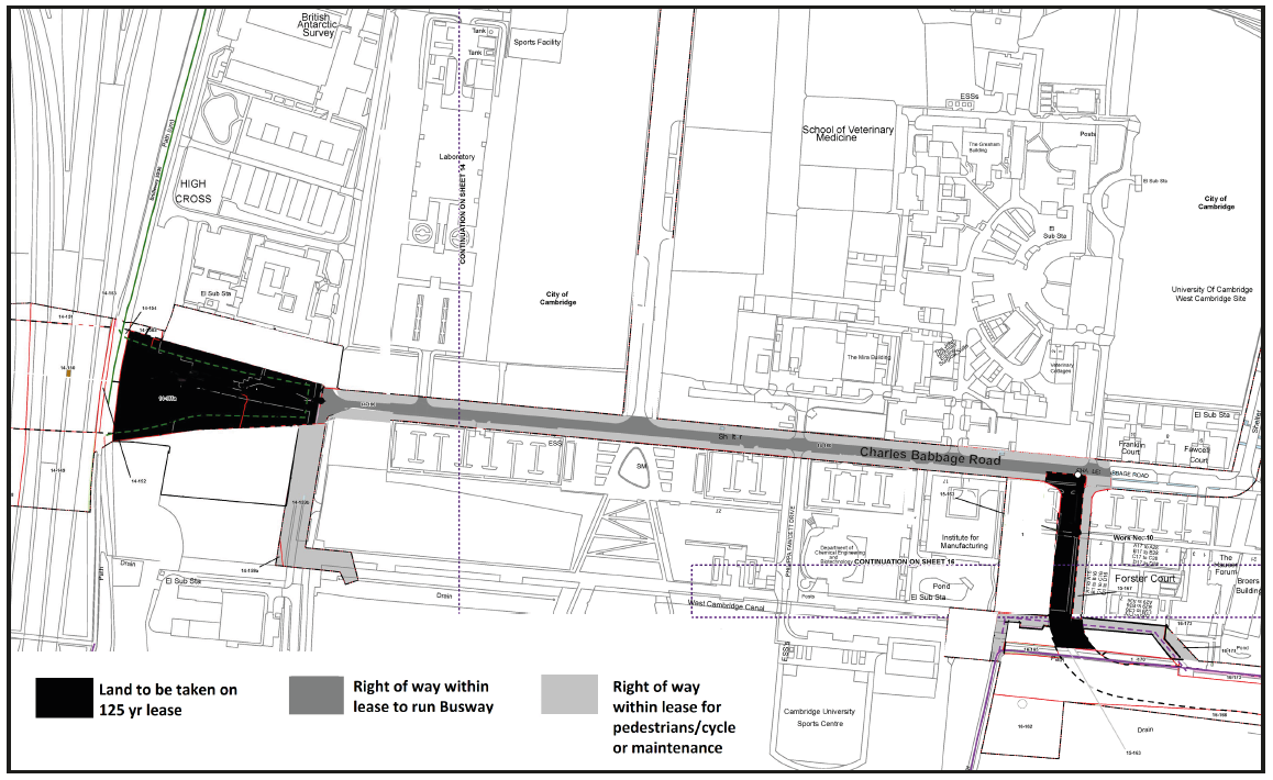 Location plan for the disposal of land at West Cambridge for the Cambourne to Cambridge Busway