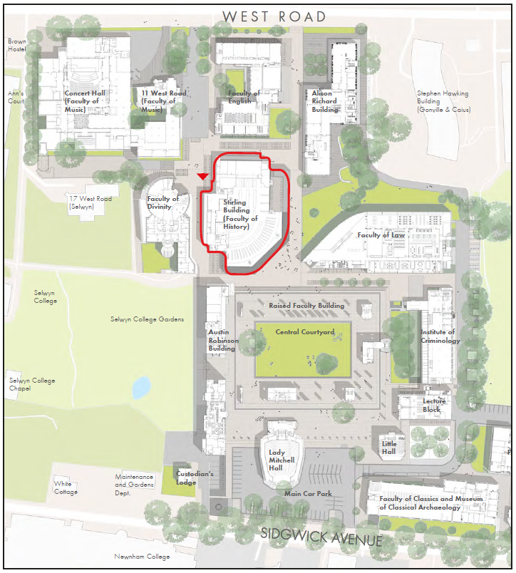 Location of the Stirling Building on the Sidgwick site